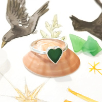 Vendu -Bague coeur en argent et 925 et verre de mer